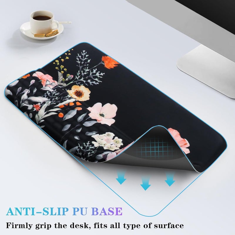 KEPUTAIER Computer Keyboard Stand with Wrist Rest, Ergonomic Tilted Keyboard Holder - Keyboard Riser with Wrist Pad - Keyboard Tray Support for Office Home - Black Flowers - Image 4